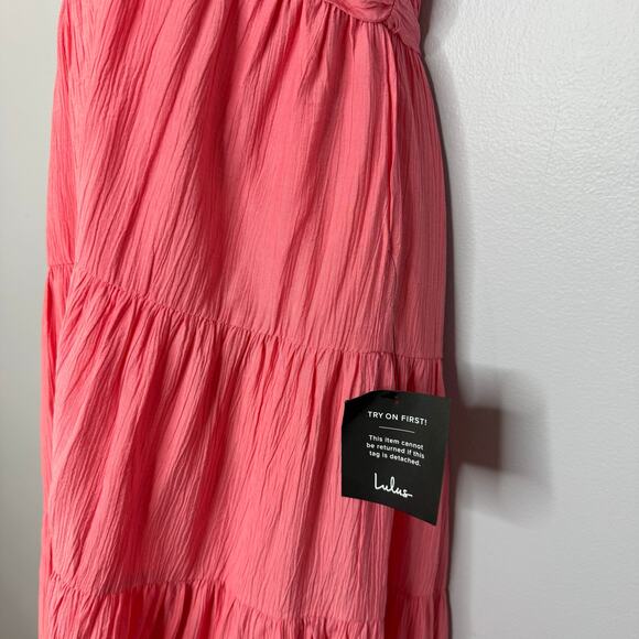 Lulus Chasing Sun Pink Tiered Keyhole Halter Midi Dress Vacation Beach M New - Picture 7 of 13